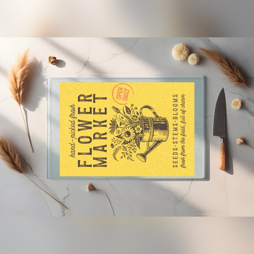 Yellow Flower Market Glass Kitchen Cutting Board